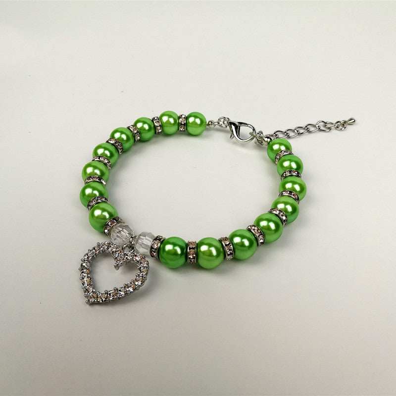 Pearl Necklace Pet Collar With Rhinestone Heart Pendant Cat Dog Jewelry 3 - teedoges Pearl Necklace Pet Collar With Rhinestone Heart Pendant Cat Dog Jewelry - Image 3