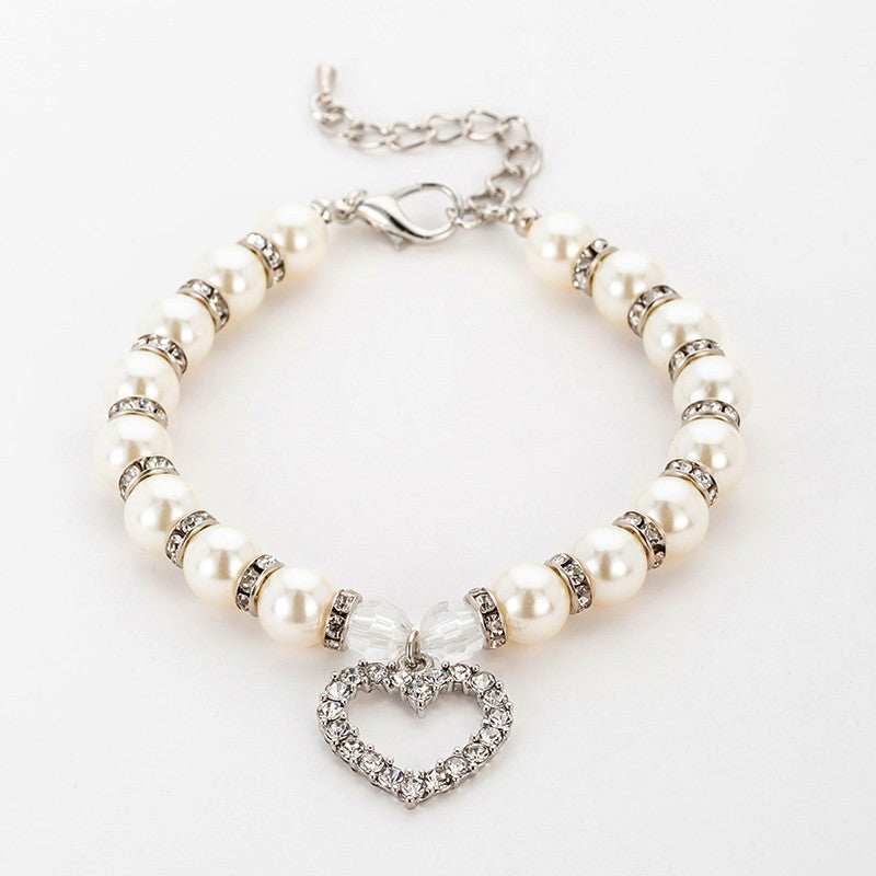 Pearl Necklace Pet Collar With Rhinestone Heart Pendant Cat Dog Jewelry 5 - teedoges Pearl Necklace Pet Collar With Rhinestone Heart Pendant Cat Dog Jewelry - Image 5
