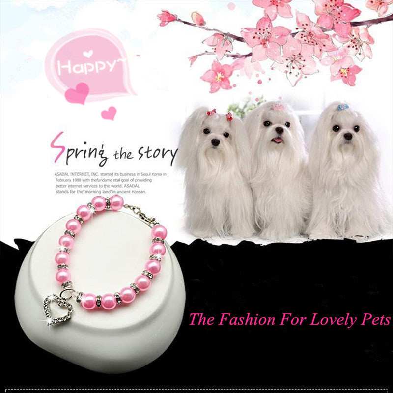 Pearl Necklace Pet Collar With Rhinestone Heart Pendant Cat Dog Jewelry 1 - teedoges Pearl Necklace Pet Collar With Rhinestone Heart Pendant Cat Dog Jewelry