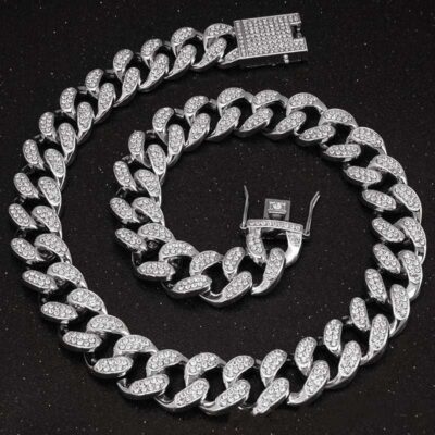 Diamond Bling Dog Cat Collar Cuban Style Rhinestone Pet Chain Necklace