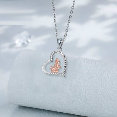 Love Heart Pendant Girl And Dog Necklace Elegant Silver Chain Pet Lover Jewelry