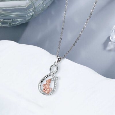 Love Heart Pendant Girl With Dog Necklace Sterling Silver Pet Lover Jewelry