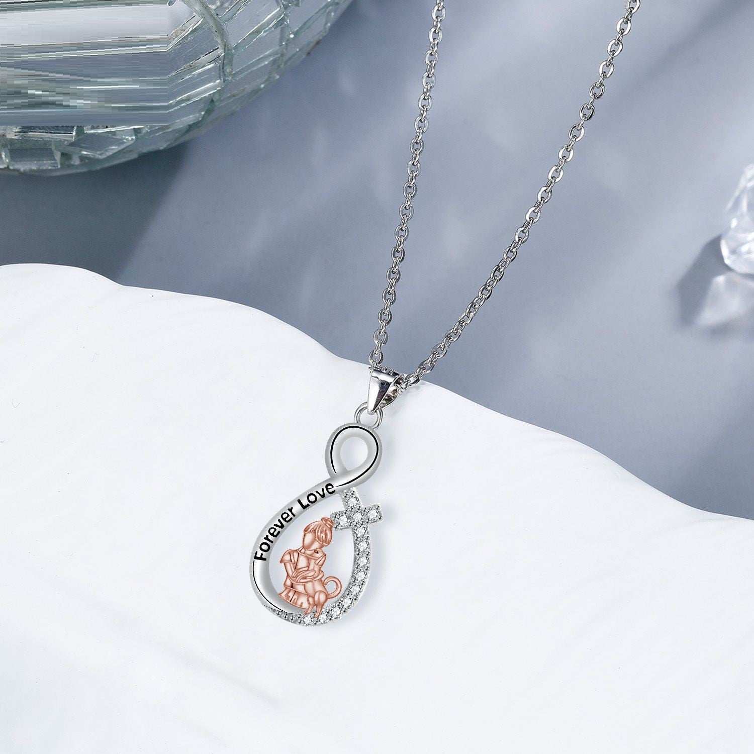 Love Heart Pendant Girl With Dog Necklace Sterling Silver Pet Lover Jewelry 1 - teedoges Love Heart Pendant Girl With Dog Necklace Sterling Silver Pet Lover Jewelry