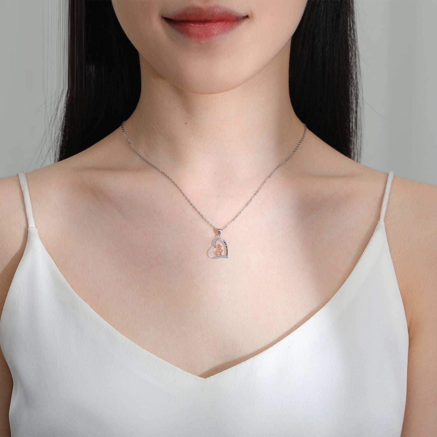 Love Heart Pendant Girl And Dog Necklace Elegant Silver Chain Pet Lover Jewelry 2 - teedoges Love Heart Pendant Girl And Dog Necklace Elegant Silver Chain Pet Lover Jewelry - Image 2