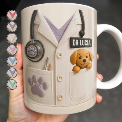 Veterinarian Gift Personalized Coffee Mug Featuring Dog And Lab Coat