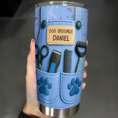 Dog Groomer Tools & Paw Print Custom Stainless Steel Tumbler