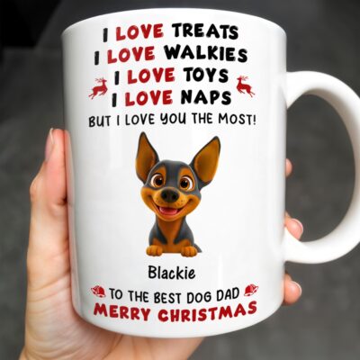 I Love Treats I Love Walkies I Love Toys I Love Naps Christmas Dog Personalized Coffee Mug