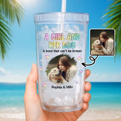 A Girl And Her Dog Bond Love Personalized Custom Plastic Tumbler