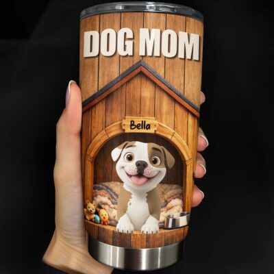 Dog Mom Personalized Dog House And Puppy Design Stainless Steel Tumbler
