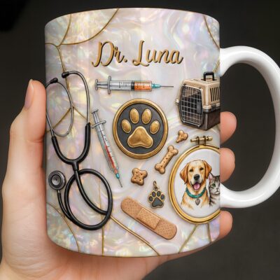 Pet Doctor Personalized Coffee Mug With Stethoscope And Paw Design