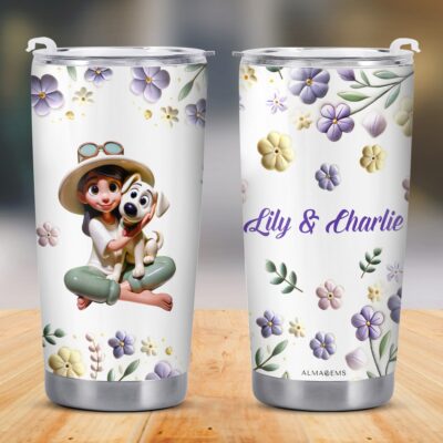 Cherish Every Moment Girl And Dog Love Personalized Stainless Steel Tumbler