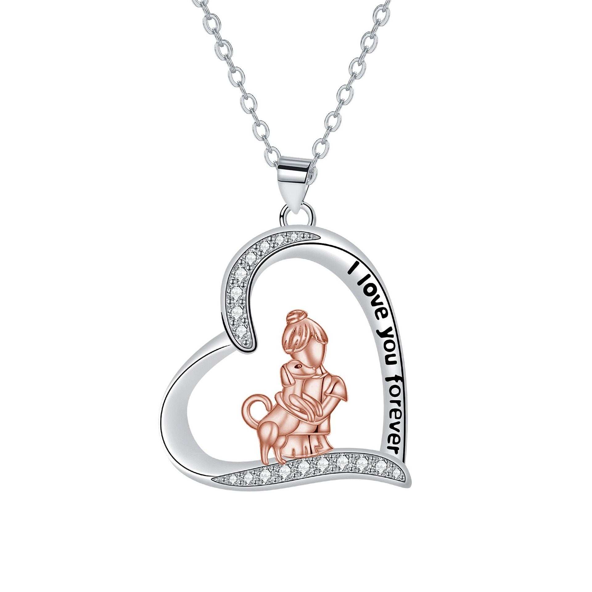 Love Heart Pendant Girl And Dog Necklace Elegant Silver Chain Pet Lover Jewelry 5 - teedoges Love Heart Pendant Girl And Dog Necklace Elegant Silver Chain Pet Lover Jewelry - Image 5