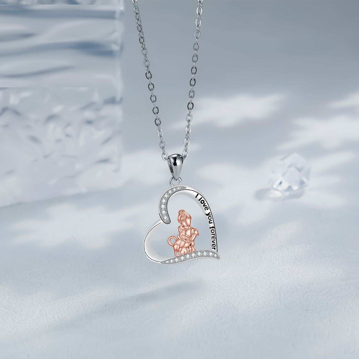 Love Heart Pendant Girl And Dog Necklace Elegant Silver Chain Pet Lover Jewelry 3 - teedoges Love Heart Pendant Girl And Dog Necklace Elegant Silver Chain Pet Lover Jewelry - Image 3