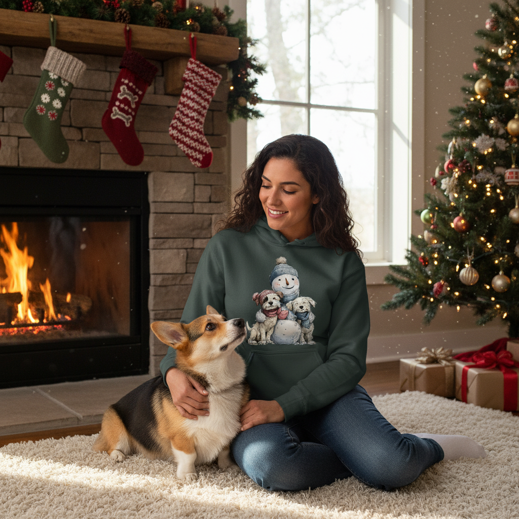 Snowman Hugs Dog Hoodie Winter Graphic Sweatshirt Pet Lover Apparel 3 - teedoges Snowman Hugs Dog Hoodie Winter Graphic Sweatshirt Pet Lover Apparel - Image 3