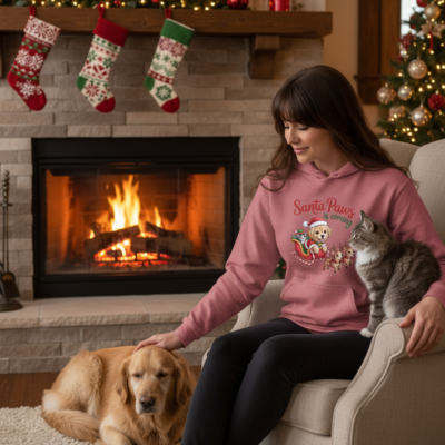 heather sport scarlet red santa paws is coming hoodie - teedoges