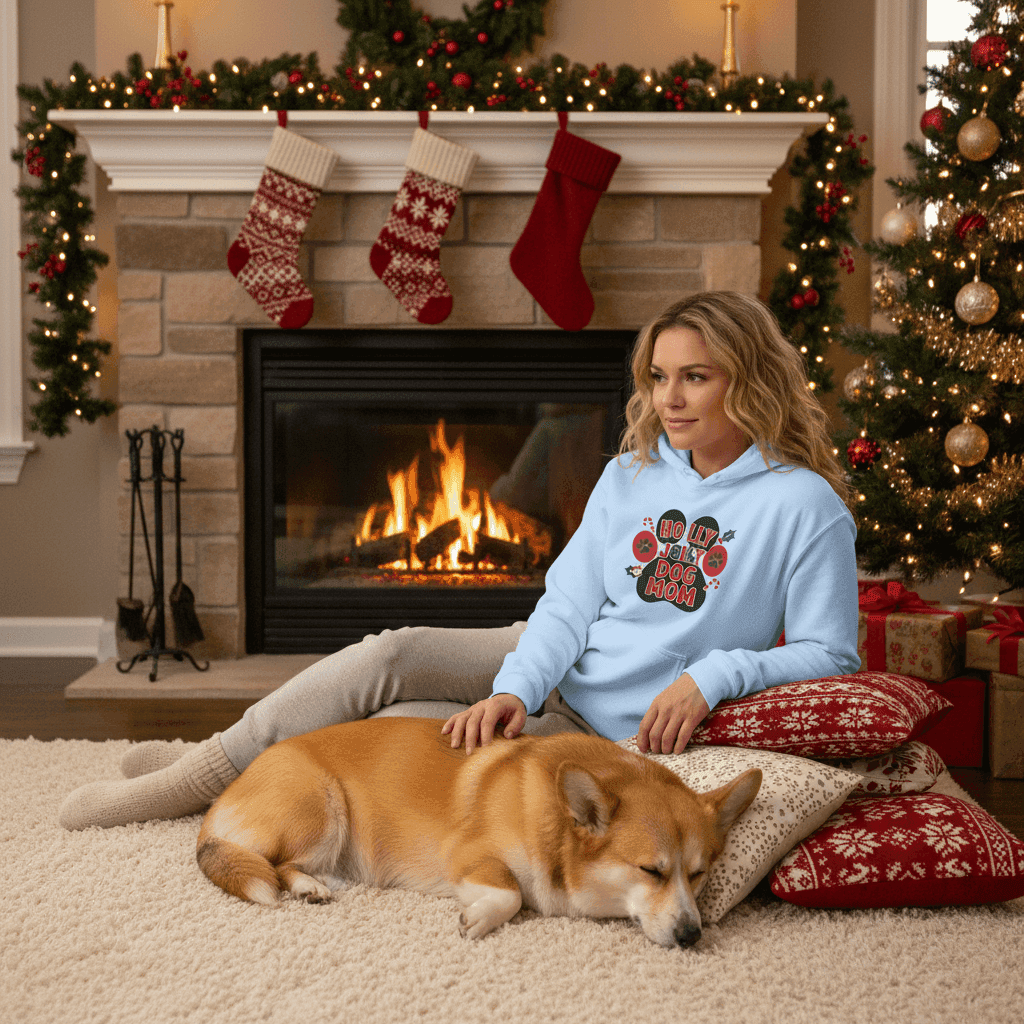 Holly Dog Mom Christmas Hoodie Festive Graphic Unisex Sweatshirt Apparel 2 - teedoges Holly Dog Mom Christmas Hoodie Festive Graphic Unisex Sweatshirt Apparel - Image 2