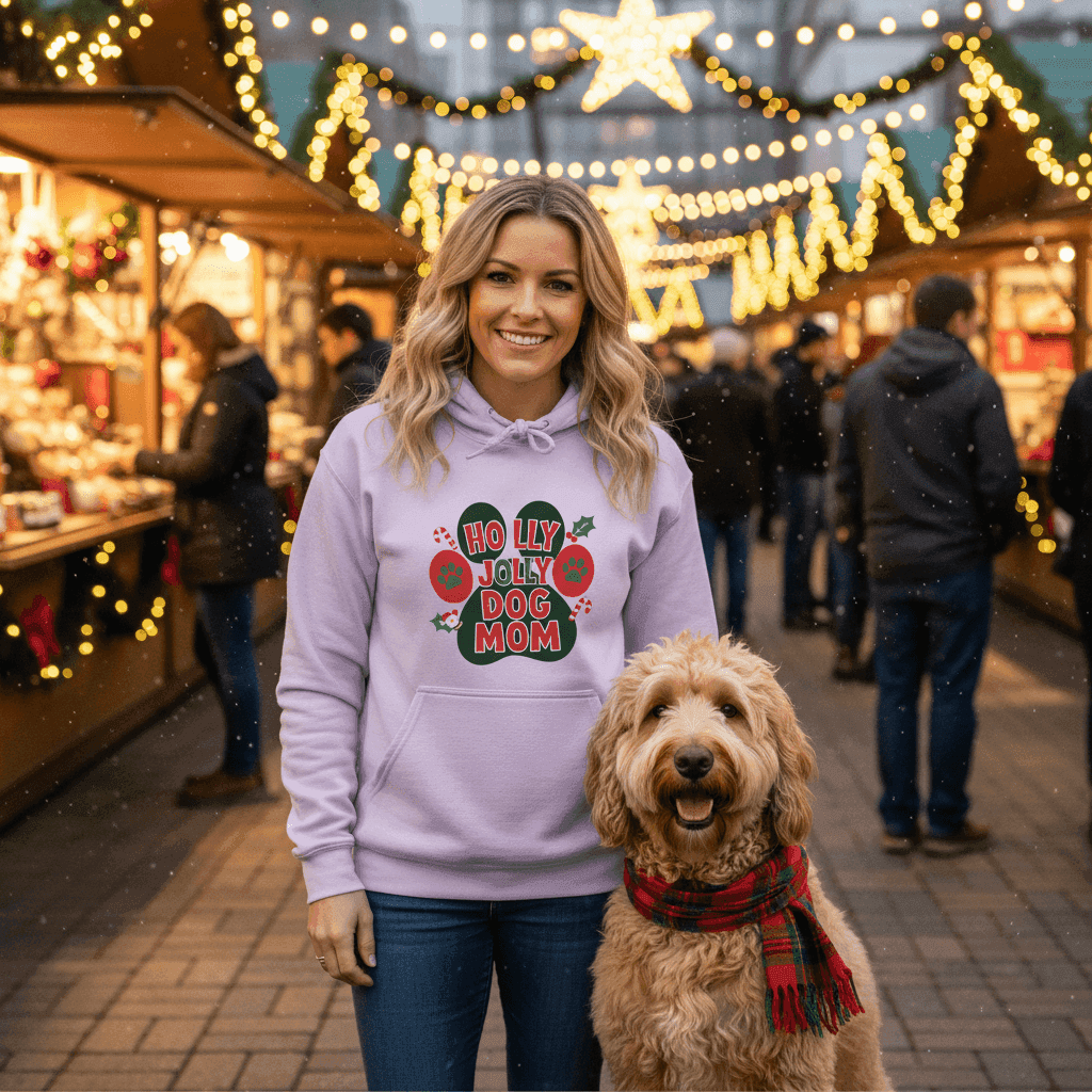 Holly Dog Mom Christmas Hoodie Festive Graphic Unisex Sweatshirt Apparel 1 - teedoges Holly Dog Mom Christmas Hoodie Festive Graphic Unisex Sweatshirt Apparel