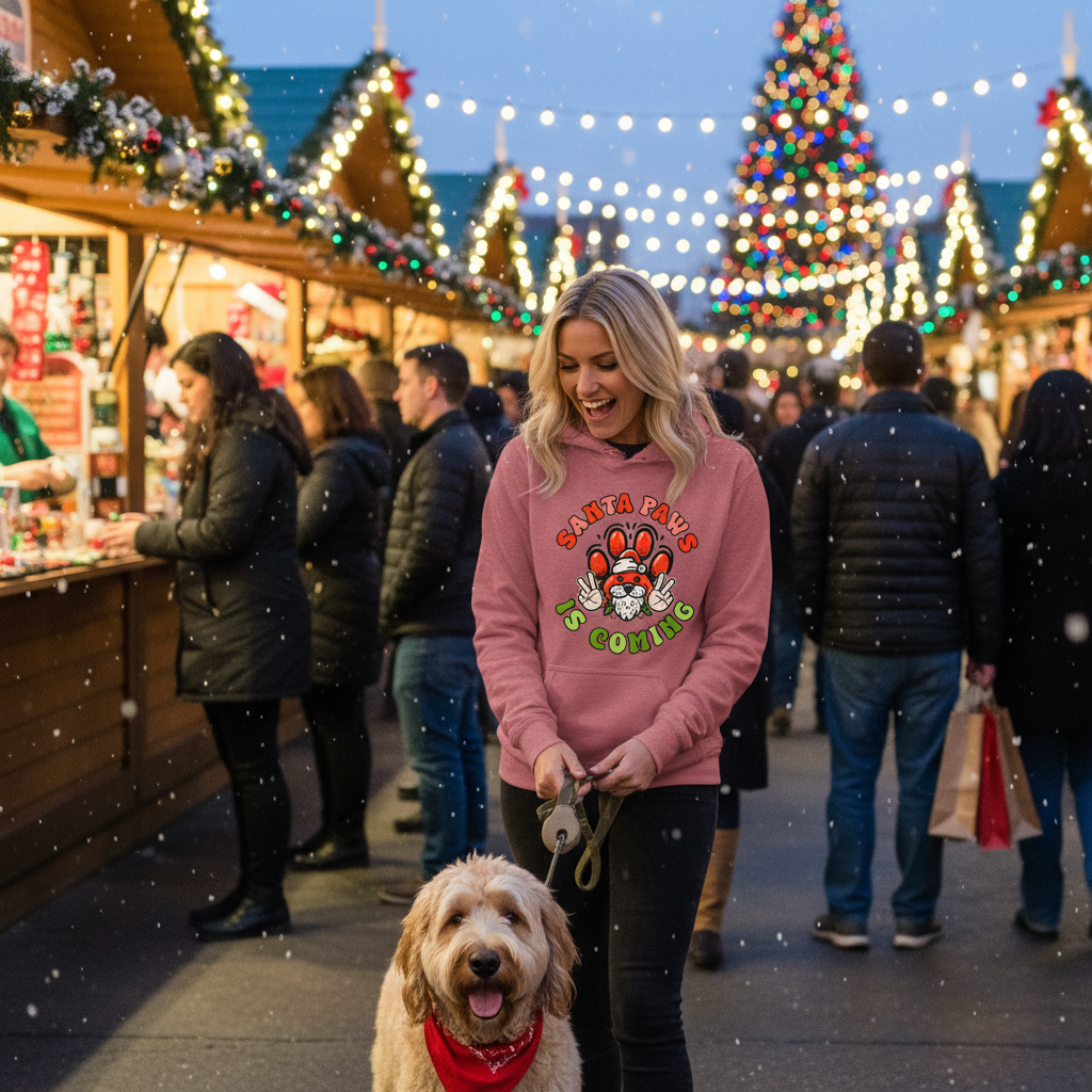 Christmas Santa Paws Dog Hoodie Festive Graphic Unisex Sweatshirt Apparel 1 - teedoges Christmas Santa Paws Dog Hoodie Festive Graphic Unisex Sweatshirt Apparel