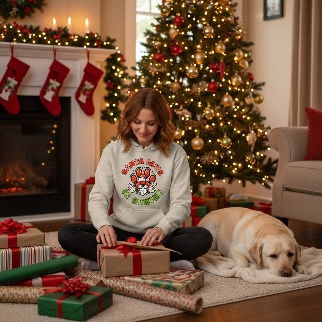 Christmas Santa Paws Dog Hoodie Festive Graphic Unisex Sweatshirt Apparel 3 - teedoges Christmas Santa Paws Dog Hoodie Festive Graphic Unisex Sweatshirt Apparel - Image 3