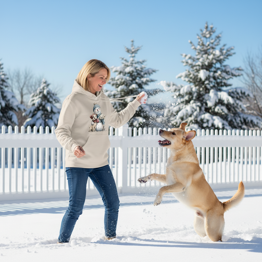 Snowman Hugs Dog Hoodie Winter Graphic Sweatshirt Pet Lover Apparel 5 - teedoges Snowman Hugs Dog Hoodie Winter Graphic Sweatshirt Pet Lover Apparel - Image 5