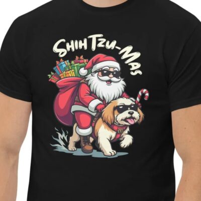 Shih Tzu Mas T Shirt Christmas Dog Lover Holiday Unisex Cotton Tee