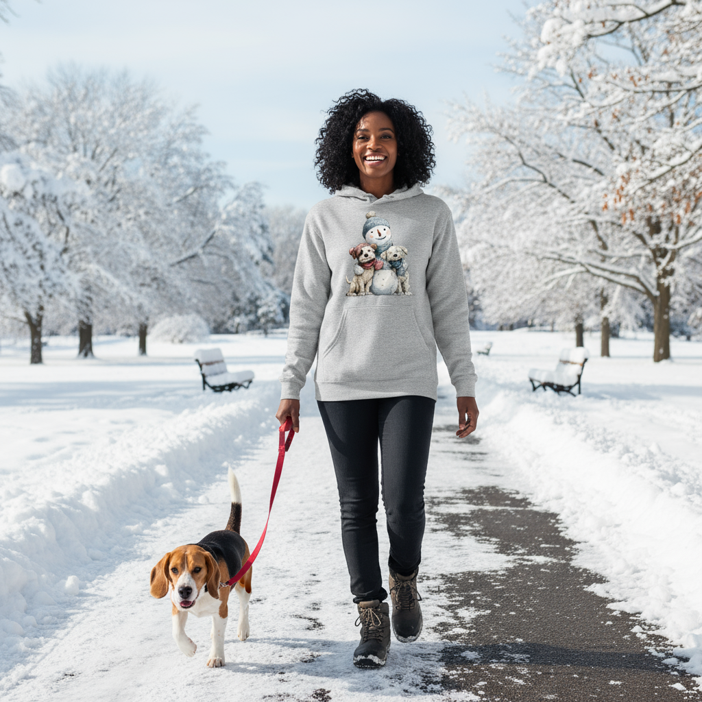 Snowman Hugs Dog Hoodie Winter Graphic Sweatshirt Pet Lover Apparel 2 - teedoges Snowman Hugs Dog Hoodie Winter Graphic Sweatshirt Pet Lover Apparel - Image 2