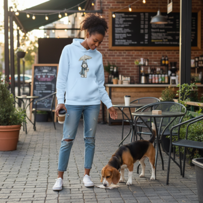 Rainy Day Pup Dog Hoodie Graphic Unisex Sweatshirt Pet Lover Apparel 25 - teedoges whimsy umbrella pup light blue lifestyle - teedoges