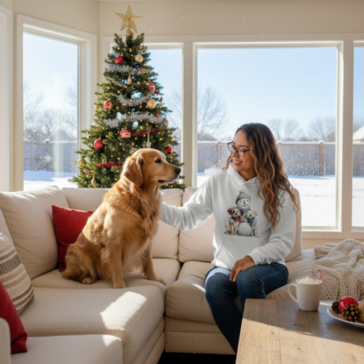 Snowman Hugs Dog Hoodie Winter Graphic Sweatshirt Pet Lover Apparel